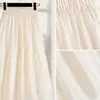 Falda plisada de Tencel para mujer, verano, talla grande, adelgazante, que oculta la barriga, de cintura alta, línea A, blanca, con volantes, larga