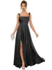 Vestido de noche satinado estilo europeo y americano con abertura alta, vestido largo elegante para mujer, adecuado para banquetes, fiestas y eventos de anfitrionas
