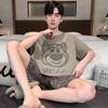 Pijama Nova Masculina Verão Manga Curta Shorts terno Estilo Coreano Solto Plus Size Desenho Animado Casual Roupa de Exterior Roupa de Casa
