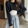 Malha feminina outono estilo coreano fino novo estilo overwear pullover manga comprida blusa preta solta top curto preto