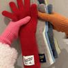 Luvas Longas de Tricô Vermelhas Coreanas para Mulheres, Novo Modelo de Inverno, Luvas de Ciclismo de Cinco Dedos com Tela Sensível ao Toque