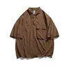Camisa retro de trabajo estilo japonés para adolescente, polo de manga corta para hombre, marca de moda, moderno, estilo fino de verano, color liso, fresco estándar