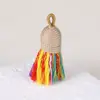 Pingente de Borla Pequena de Fio de Algodão Enrolado à Mão Estilo Xizang, Material para Pulseira DIY Feito à Mão, Ornamento de Borla Curta com Tampa Rosqueada