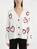 Cardigan de punto estilo europeo y americano, transfronterizo, con cuello en V y estampado de corazones, suéter holgado para mujer para otoño e invierno, disponible en rosa y blanco