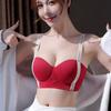 Año de la Serpiente Boda Año Zodiacal Rojo Ropa Interior Sexy para Mujer Pechos Pequeños Sin Copa Vacía Sin Aro de Acero Sostén de Media Copa