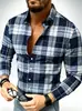 Camisa de manga larga con estampado de cuadros color block de Amazon, camisa casual retro para hombre