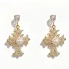 Novedades Transfronterizas Europeas y Americanas, Pendientes de Cruz con Perla de Circonita Microincrustada, Pendientes de Cobre Modernos y Exquisitos Versátiles, Joyería para Mujer