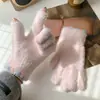 Luvas Fofas de Feijão de Gel Sem Dedos para Tela de Toque Pelúcia Cinco Dedos para Mulheres Inverno Quente Forradas com Lã Espessadas Ciclismo Estudantes