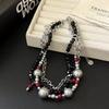 Tide Cool Black Flower Water Drop Crystal Multi-Camadas Borla Colar de Contas Gargantilha Pescoço Corrente Spice Girl Personalizada Clavícula Corrente