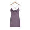 DS24199-24 Verano Nuevo Estilo Americano Estilo Deseo Puro Falda de Cadera Sexy Súper Suave Brillante Vestido con Cuello Oscilante