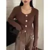Nueva Moda coreana Primavera y Otoño 2025 para Mujeres Petites: Elegante Chaqueta Cárdigan Suelta Corta de Cuello Cuadrado Estilo Chanel