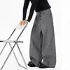 Pantalones casuales a cuadros retro americanos para mujer y hombre, marca de moda de verano, pantalones simples de pierna ancha con múltiples botones, pantalones holgados y fluidos hasta el suelo