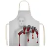 Saia com Atmosfera de Terror de Halloween Padrão de Caveira Manchas de Sangue Sem Mangas Decote Halter Avental Anti-Sujeira Cozinha Assar