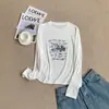 Camiseta base com estampa de letras estilo coreano, tencel falso, lã, estampa de cachorrinho, para mulheres, corte justo, fina, moda americana