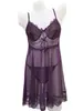 Camisola de Renda com Alça Fina Feminina Verão Sexy Malha Transparente Estilo Puro Desejo Roupa de Casa Toque de Luxo Pijama Atacado 8011
