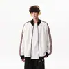 Sudadera con capucha de retazos a rayas y gofres estilo retro americano con cuello alto para hombre, cárdigan de otoño, top exterior informal holgado