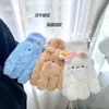 Luvas Quentes de Urso de Pelúcia Fofas para Estudantes Ciclismo de Inverno Cachecol à Prova de Frio e Vento Luvas de Cinco Dedos Espessas Forradas com Lã
