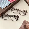 Montura de Gafas con Estampado de Leopardo para Gatito Sin Lentes Linda Montura Decorativa Lisa Ins Vintage Y2k Carey Redondas