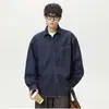 Camisa de Mezclilla con Cuello Campana para Hombre 2025 Nueva Primavera y Otoño Lavada Holgada Chaqueta Versátil de Moda Camisa Casual