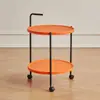 Mesa Auxiliar de Carrito de Doble Capa de Moda Mesa Auxiliar de Sofá Mesa Pequeña Mesa Redonda Pequeña para Sala de Estar Mesa de Noche Simple Estante de Esquina Estante de Almacenamiento