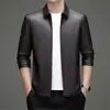 Jaqueta de Couro Masculina Nova Outono/Inverno 2026, Casual de Negócios, Gola Reversível, Forrada com Lã, Acolchoada, Couro PU, Casaco de Couro Macio