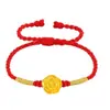 Pulseira Flor de Rosa de Ouro Puro 999 com Contas da Sorte de Ouro Duro 3D Pulseira Trançada DIY Presente de Atração de Clientes para a Indústria da Beleza