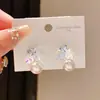 Pendientes de Cristal de Perla de Zircón Estilo Francés Aguja de Plata, Elegantes y Versátiles, Pendientes Exquisitos y de Moda
