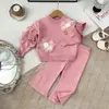 Conjunto de Suéter para Niña Otoño Invierno Nuevo Estilo Niña Bebé Estilo Coreano Color Sólido Flores Tridimensionales Suéter de Punto Elegante Conjunto de Dos Piezas