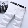 Jeans blancos puros estilo celebridad para hombre, elásticos, versión coreana, corte slim, corte recto, business casual, pantalones de alta gama para hombres de mediana edad