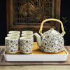 Juego de Té Kung Fu de Cerámica para el Hogar Sencillo Moderno Tetera de Flores Filtro Juego de Té para Té Negro Taza de Té 6 Piezas Grandes