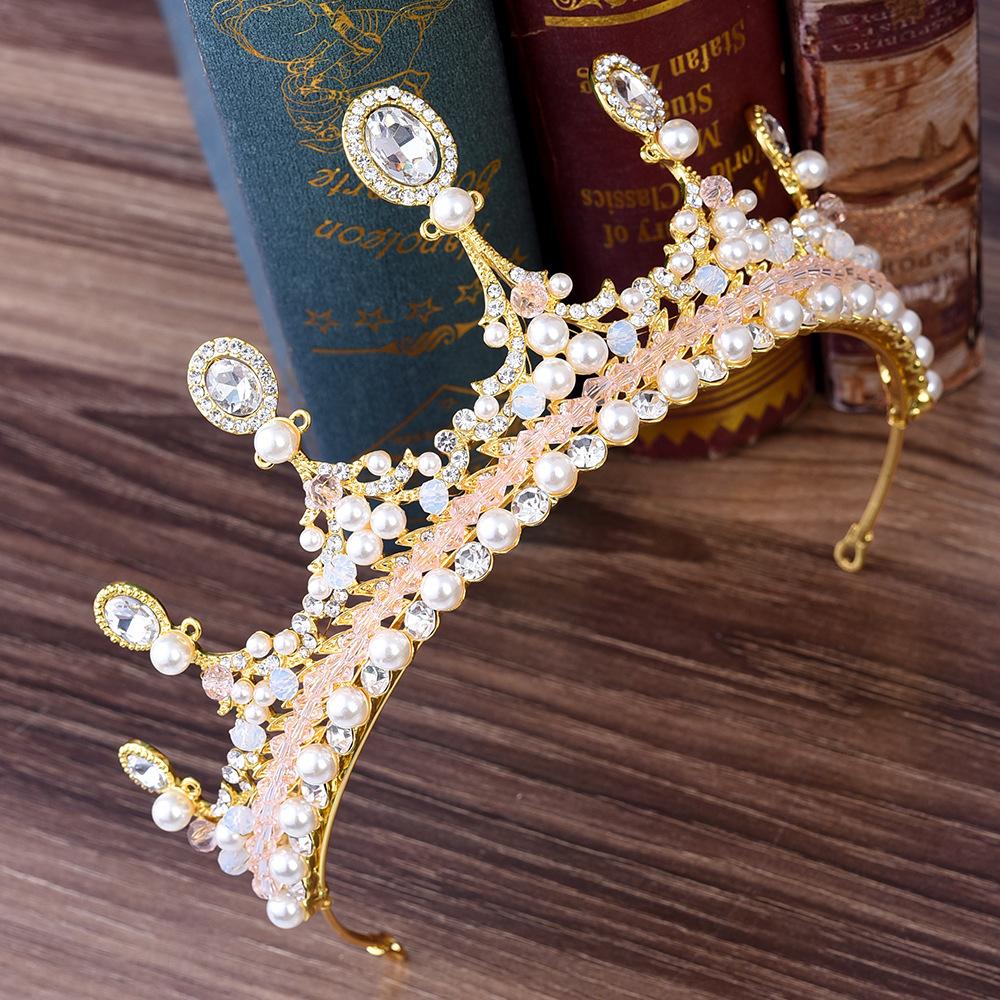 公主粉色皇冠 新娘手工皇冠