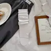 Meias cinzas estilo Miu, largas e macias, para mulheres, versão fina de verão com bordas franzidas, aquecedores de perna sem pé com meia sola, meias longas estilo balé