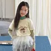Conjunto de dos piezas para niña Aimobebe: camiseta a rayas de manga larga, parte inferior con estampado de dibujos animados y patchwork, top estilo coreano para niños mayores