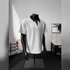 Camiseta Gris Falsa de Dos Piezas Tendencia para Hombre Empalme de Solapa Manga Corta Casual Estilo Hong Kong Holgada Camisa Polo Americana Manga Media