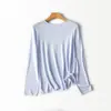 Popular Tencel Seda Acetato Colorido Brilhante Malha Delicada Manga Longa Camisa Base Malha Slim