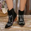 Botas Curtas de Salto Alto Bordadas Estilo Britânico Bico Fino para Mulheres, Outono 2025 Novo Tamanho Grande Cruzamento de Fronteira Salto Bloco Botas Western Temu