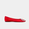 Nuevos Zapatos Planos de Punta Redonda Estilo Francés para Mujer Primavera 2026 con Hebilla Cuadrada y Pedrería, Cómodos Zapatos de Boca Baja para Commuter