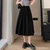 Saia plissada feminina de comprimento médio outono e inverno Novo estilo Ballet cintura alta americana elástico para o trabalho sexy saia evasê