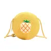 Bolsa Pequena Redonda de Palha Tecida para Verão Infantil, Mini Bolsa de Crochê Leve com Tema de Frutas para Praia, Transversal para Meninos e Meninas