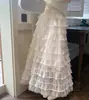 Saia de bolo de malha franzida com design francês para mulheres, outono, cintura alta, linha A, longa, estilo fada, gaze fofa