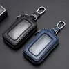Nuevo estuche para llaves de pareja de cuero genuino gran capacidad Ventana de espejo para control remoto de coche de mujer estuche con cremallera para llaves retro exquisito
