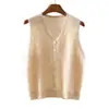 Colete Cardigan Tricotado de Lã Cashmere Gola V Cor Sólida Escovado Sem Mangas Camada Waistcoat Outono/Inverno 2026