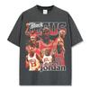 Camiseta de manga corta con estampado del legendario hombre volador estadounidense MJ, estilo retro transfronterizo, de algodón pesado lavado vintage y cuello pequeño.