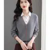 Tejido de Punto Falso de Dos Piezas para Mujer Suéter Delgado 2026 Primavera Otoño Nuevo Estilo Versión Coreana Chaqueta Exterior Corta Suéter Top