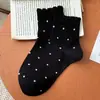 Calcetines de Polka Dot con Boca de Burbuja hasta la Pantorrilla para Mujer, Delgados de Verano con Adorno de Encaje, Calcetines Holgados de Algodón, Estilo Japonés Versátil Estilo Universitario
