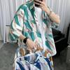Camisa de Verano para Hombre de Moda Top Suelto Combinable Camisa Distintiva de Manga Corta Estilo Coreano Cárdigan Camisa Delgada para Estudiantes