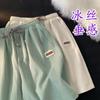 Novos Shorts Casuais de Seda Gelo Masculinos Verão Finos Soltos 2022ins Drapedy Modernos Logo Bordado Calças Cinco Pontos de Perna Reta