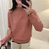Suéter de punto para mujer con cuello semialto fruncido, cuentas florales, estilo nuevo otoño e invierno 2026, diseño holgado