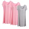 Vestido de Noite Modal de Manga Curta Três Peças Primavera e Verão com Bojo Pijama Sem Sutiã Vestido para Casa Completo Vestido Midi