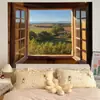 Tapiz de paisaje de ventana falsa transfronterizo, impresión digital, tela de poliéster para colgar, fondo decorativo para transmisiones en vivo de Instagram